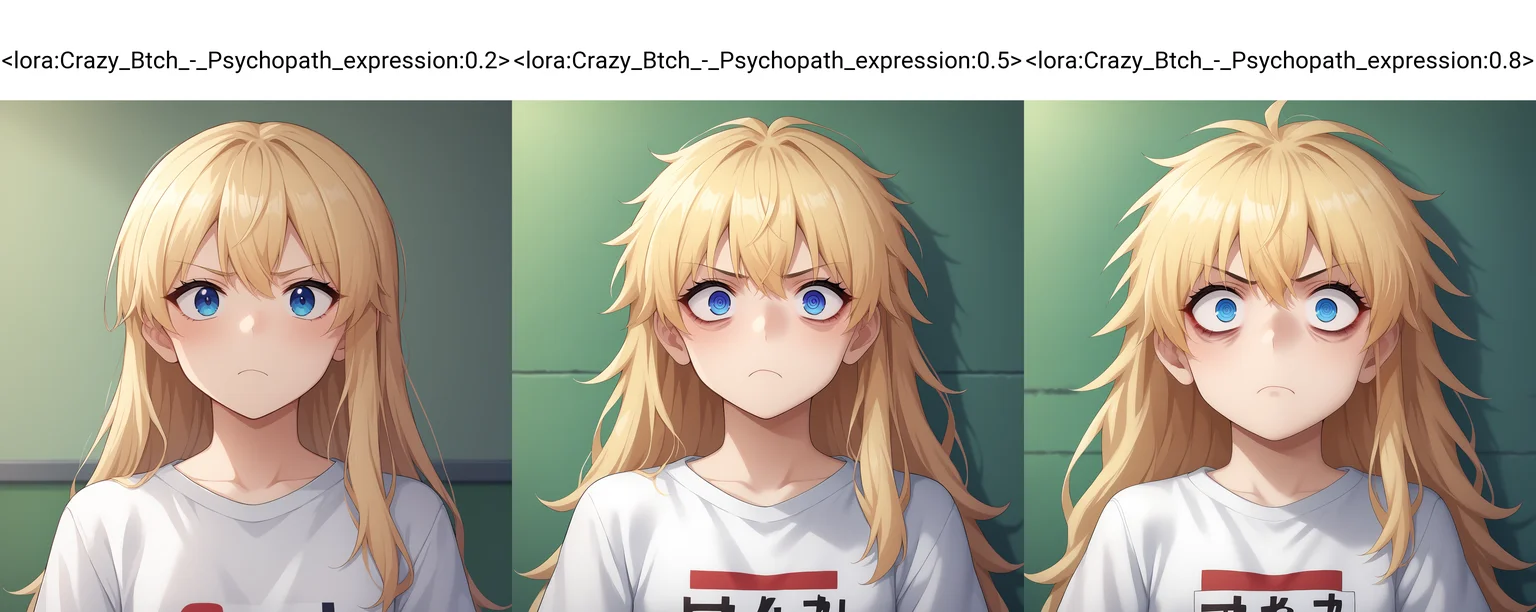 score_9,source_anime,anime style,
<lora:d3t41l3dXLP:0.25>,<lora:m0njy4XLP:0.35>,<lora:susamix010-pony:0.3>,<lora:Crazy_Btch_-_Psychopath_expression:0.2>,psych0path,jealous,up close,,long hair,white t-shirt,blond hair,