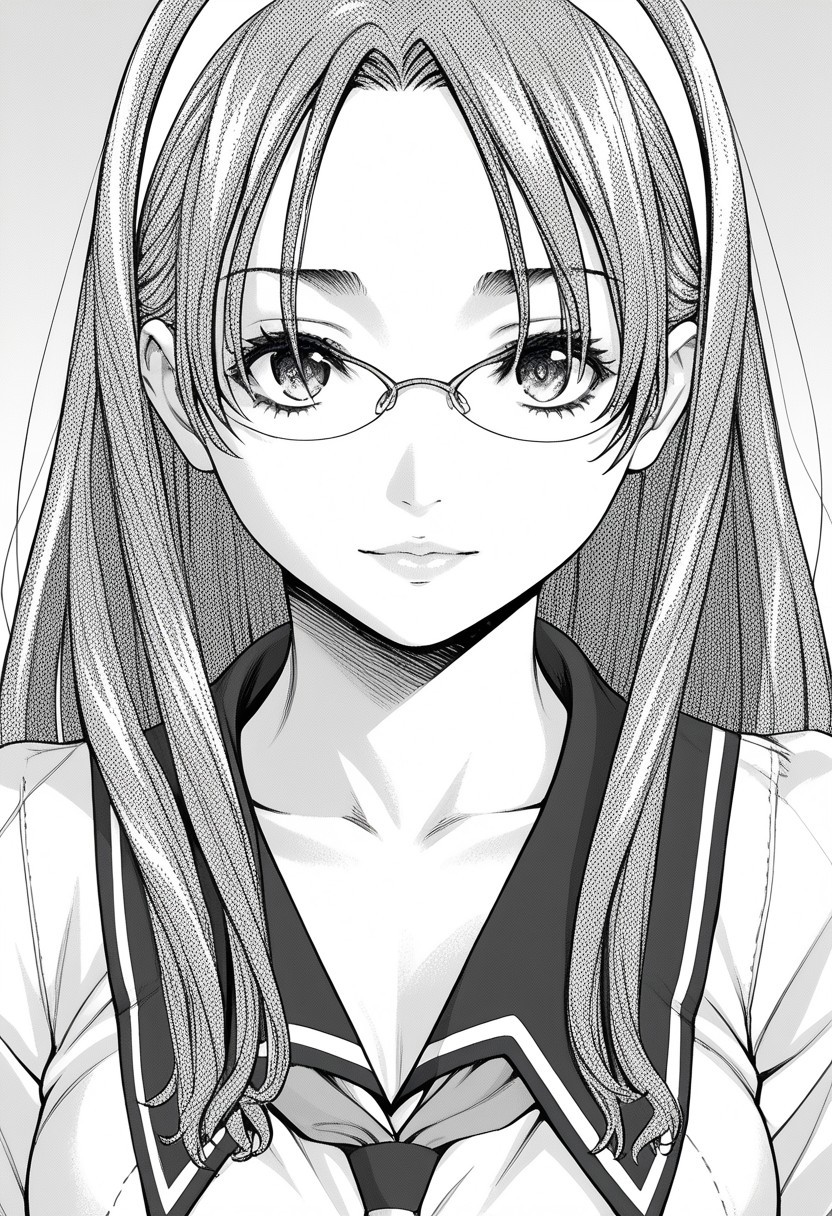 score_9, score_8_up, score_7_up, source_anime,(extremely detailed CG), (best quality),monochrome, greyscale,
amamori,
glasses,school uniform,front view,