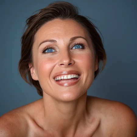 cinematic film still of <lora:Devon Lee:1> Devon Lee
<lora:eyetune:0.1>
<lora:perfection style:0.1>
<lora:detailed:0.1>
happy facial expression of a happy ageingwoman smiling and looking up at the sky, movie themed, sharp, detailed skin, epic cinematic photography, artistic, creative, wrinkly face, dramatic lighting style, cinematic color style, Kodak film style, skin pore, emotional style, gustier style, facial expression style, happy facial style, 1girl, solo, looking at viewer, smile, short hair, open mouth, blue eyes, simple background, brown hair, nude, teeth, lips, realistic, hand on own shoulder, grey background, portrait
, shallow depth of field, vignette, highly detailed, high budget, bokeh, cinemascope, moody, epic, gorgeous, film grain, grainy