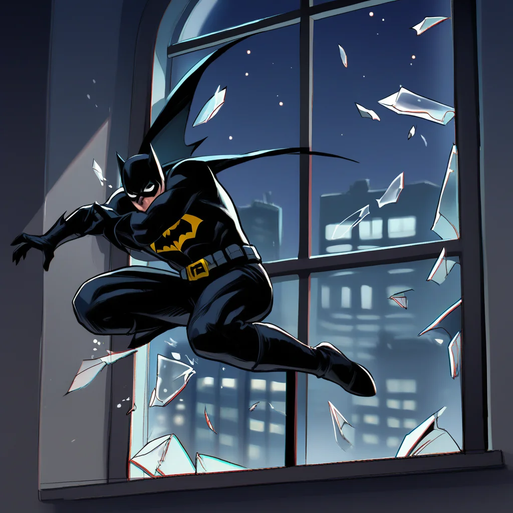 score_9, score_8_up, score_7_up, score_6_up, score_5_up, score_4_up, zPDXL2,source_anime,rating_questionable, 1boy, solo, batman, night, <lora:window_break:0.9> brk3w1nd, jumping ,broken glass, broken window
