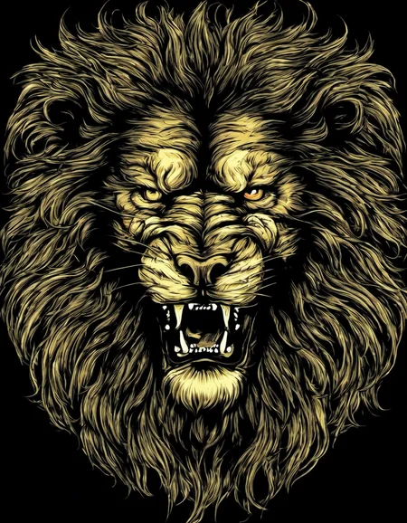 metal_tee, a large, angry lion, vector digital illustration, (black background:1.5) <lora:metal_tee_sdxl:1>