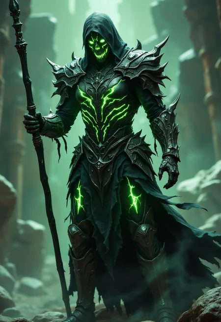 A warlock draped in an eldritch exoskeleton, his armor formed from the fused bones of long-dead celestial beings, pulsating with eerie green veins of necrotic energy. His weapon, a sentient obsidian glaive, twists and reshapes in his grasp, its blade whispering forbidden secrets that drive mortals to madness. Each time he swings, the air warps, as if reality itself recoils from his cursed presence.
,aidmabaldursgate3, aidmafluxpro1.1