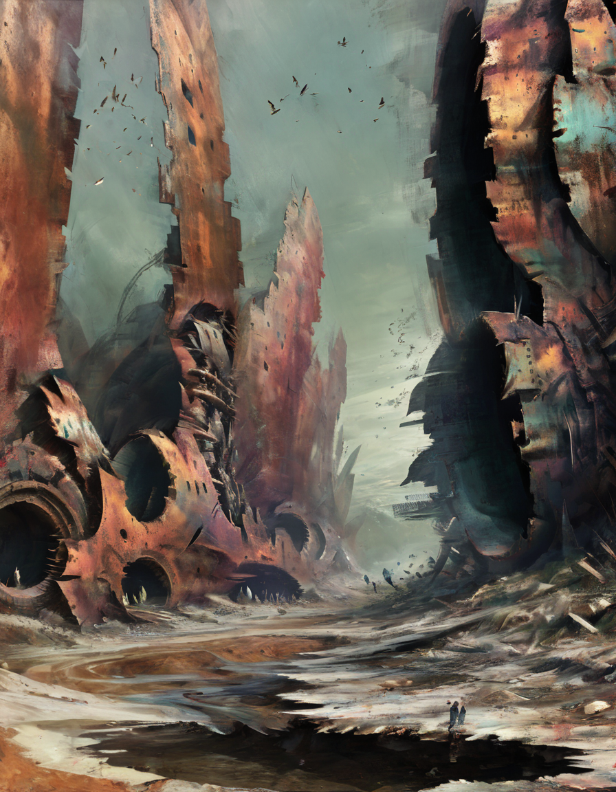 <lora:dand:0.8>dand, rusty ruins, birds, people
hyperdigital art, glitched out
