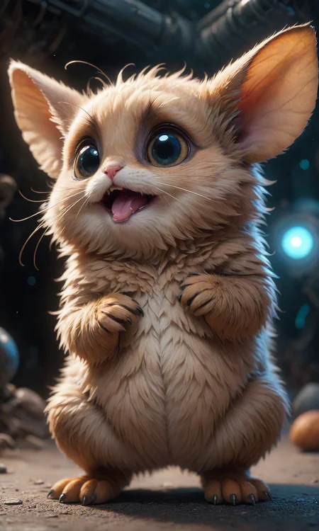The cutest creature of the universe, by Hfuturet, hyperrealistic digital art, trending on Artstation HD, 4k, 8k, detailed, intricate detail, high quality, sharp focus, illustration, concept art, masterpiece, award winning, unreal engine 5, octane render, dramatic lighting, cinematic, highly detailed, centered, hd, beautiful, <lora:Fast:0.69>