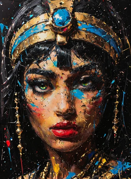impactful paint of Cleopatra, <lora:Pollock_2_0:0.8>, high contrast, high saturated, , vivid deep blacks, crystal clear