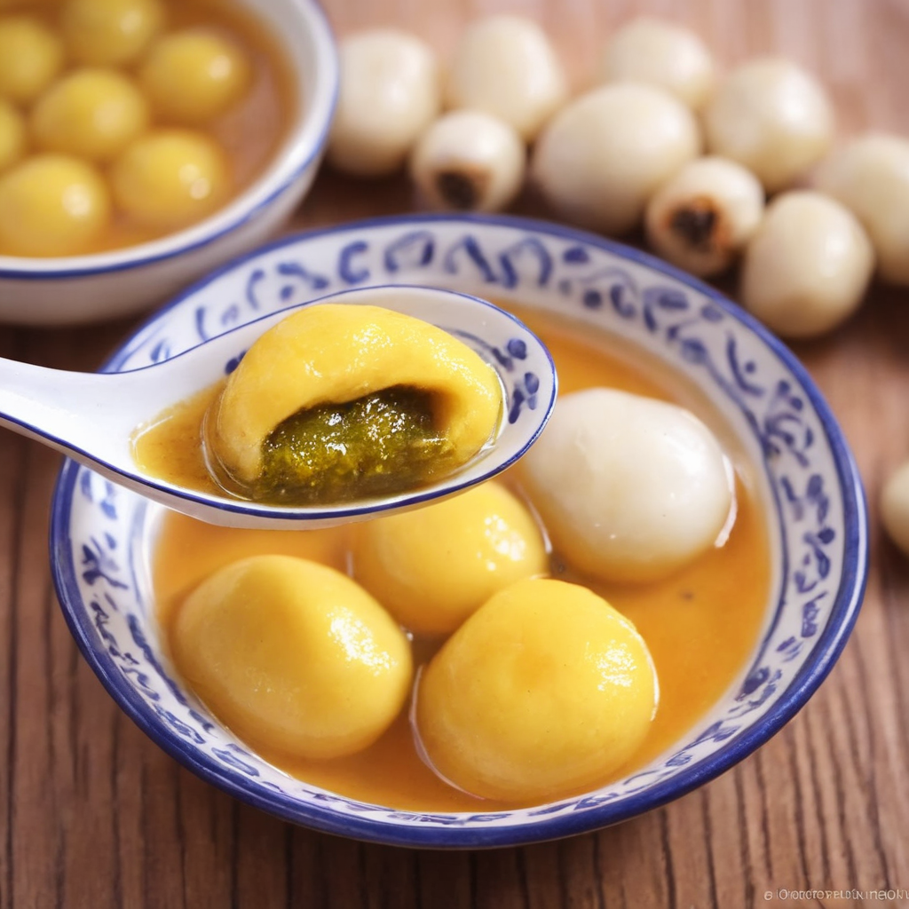 For a realistic style image of a spoon with some food in it,<lora:Tang_yuan:0.85>,curry jam   filling,