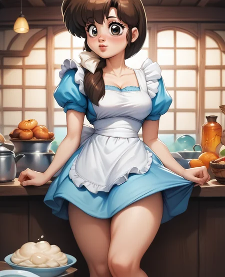 score_9, score_8_up, score_7_up, score_6_up, score_5_up, score_4_up, rating_explicit,
<lora:K4sum1PNYXl_v00:1> tendou_kasumi, white apron, blue dress, <lora:Zazu:1> hattiezazu, digital art, soft light