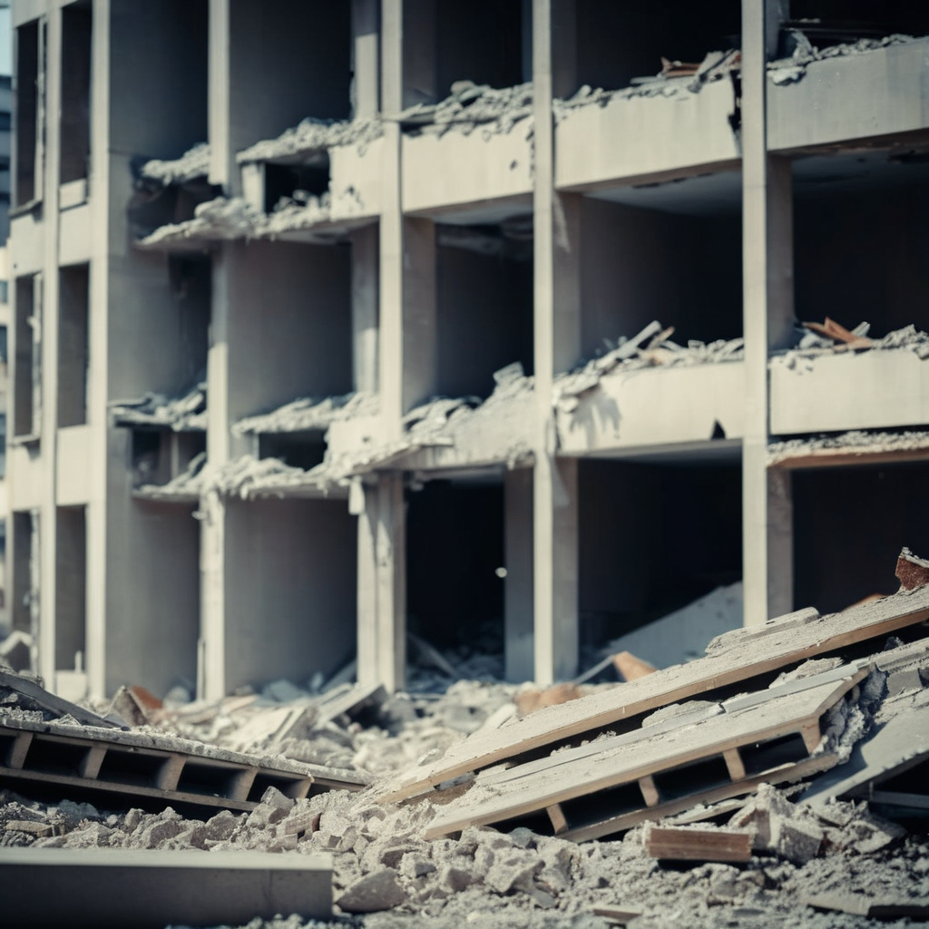 cinematic film still of  <lora:cinematic explosion style:1.5>
a building that has been torn down and is being demolished cinematic explosion style, shallow depth of field, vignette, highly detailed, high budget, bokeh, cinemascope, moody, epic, gorgeous, film grain, grainy