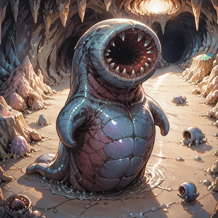 score_9, score_8_up, score_7_up, best quality, masterpiece, source_anime, BREAK
in dark cave
<lora:giggi:1>, no humans,solo, teeth, sharp teeth, full body, open mouth, giggi, monster, <lora:add-detail-xl:1> <lora:detail_eyes:0.5>