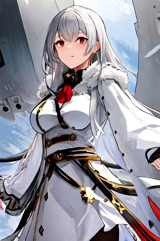 solo_focus, 1girl, (((masterpiece))), ((best quality)), ((ultra-detailed)), high resolution, absurdres, highres, ultra-detailed 8k unity wallpaper, 
sovetskaya_rossiya_azurlane, long_hair, hair_between_eyes, red_eyes, breasts, large_breasts, mole, white_hair, mole_under_eye, bangs, blush, grey_hair, very_long_hair