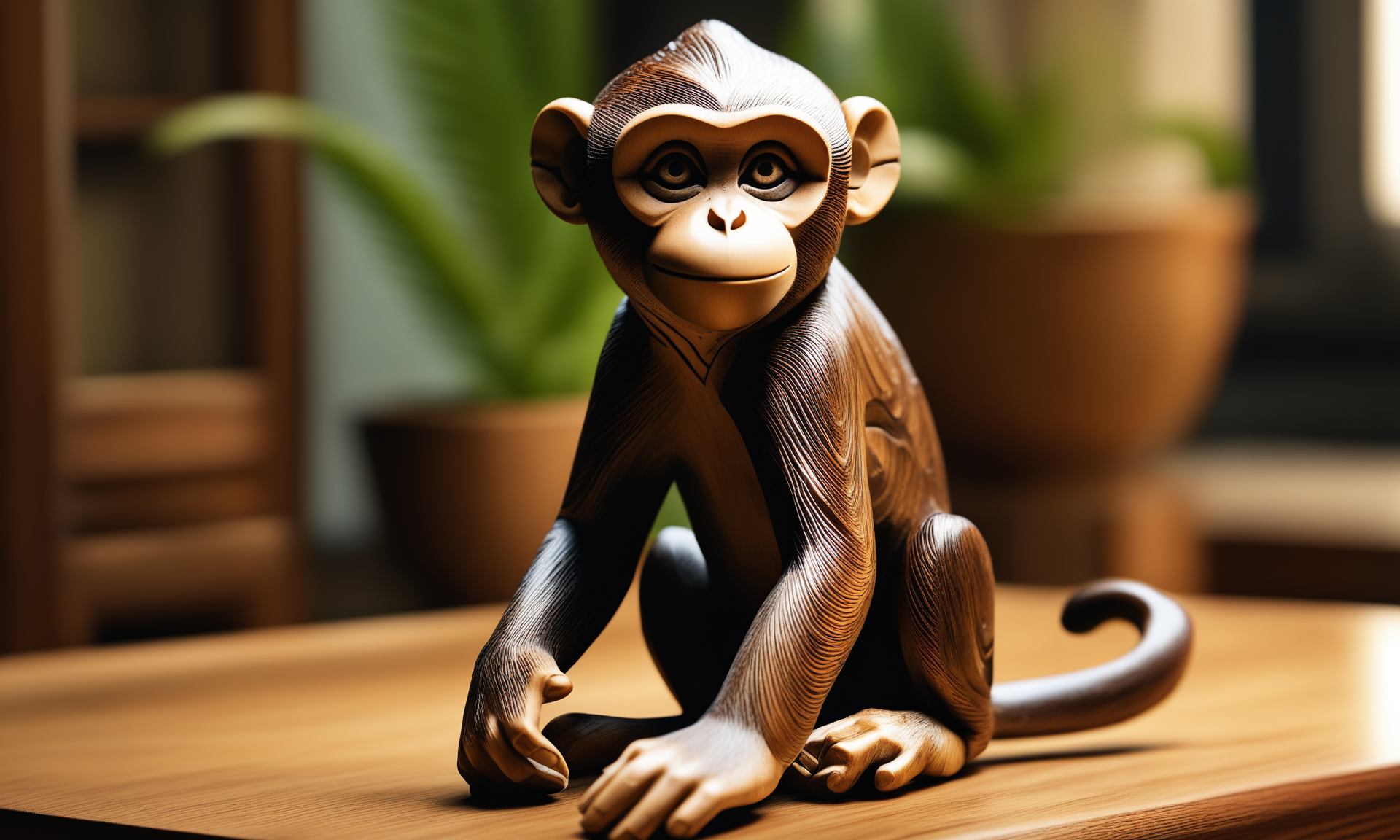 <lora:woodcarvingcd_xl-000005:0.8>,a statue of a monkey made of wooden in office scene,woodcarvingcd_xl,wood carving,indoors,chinese zodiac,wooden table,cutie,cute,still life,animal statue,front view,facing viewer,looking at viewer,(Unbelievable Digital Artwork:1.3),fine art,CGSociety,ArtStation,master works, emotional, harmonious, high budget, moody, epic, gorgeous, perfect lighting, realistic, photorealistic, photographic, photo (medium),real, moody lighting, volumetric lighting, reality ray tracing, 8K, HDR, UHD, masterpiece, best quality, highly detailed, high resolution, finely detail, extremely detailed, ultra detailed, wallpaper