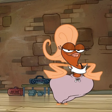 Suzie Groove, 1girl, solo, fish girl, baggy pants, tank top, large hips, score_9
