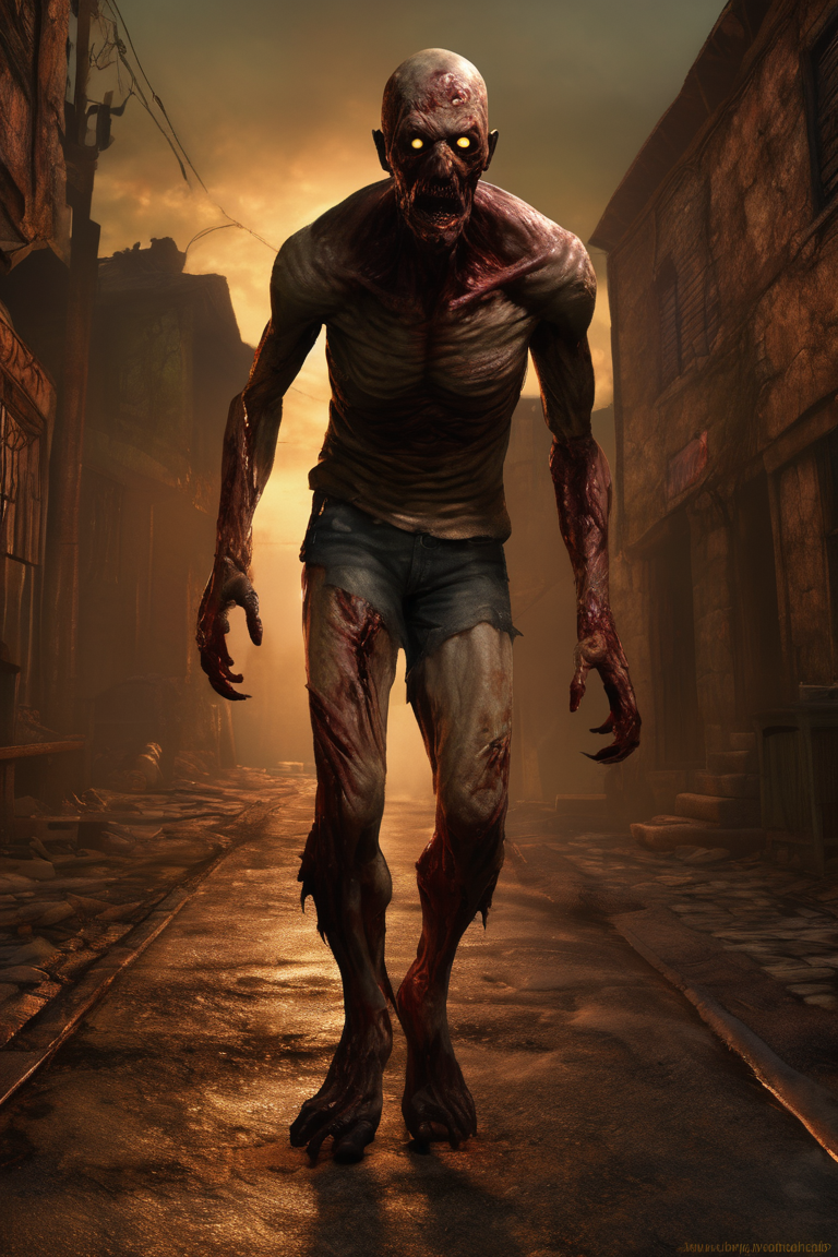 silent hill style, professional photorealism, Perfect global lighting, photo of a (ultra reaslistic Zombie: 0.8 Flash of Marvel: 1.0 running on highway), in a road of an ancient village, sinister environment, (ultra-detailed aspect), (Ultra realistic), horror style, Realism<lora:silent_hill_xl:1>