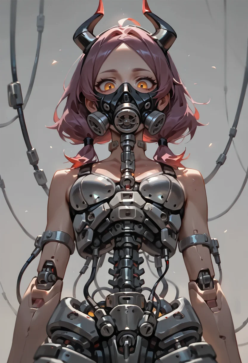 1girl,  aged down, crimson hair,  short hair,  tri tails, parted bangs,   small breasts,    
BREAK   1girl, food in mouth, incoming pocky kiss, from below,   smile,      
BREAK                  horns,  purple hair, glowing eyes, skull, fake horns, cable, cyborg, gas mask, mechanical parts, tube, respirator, (grey background),       
BREAK general, very awa, masterpiece, best quality, absurdres, highres, newest, <lora:Otididae_v1.0:0.8>