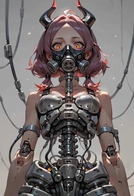 1girl,  aged down, crimson hair,  short hair,  tri tails, parted bangs,   small breasts,    
BREAK   1girl, food in mouth, incoming pocky kiss, from below,   smile,      
BREAK                  horns,  purple hair, glowing eyes, skull, fake horns, cable, cyborg, gas mask, mechanical parts, tube, respirator, (grey background),       
BREAK general, very awa, masterpiece, best quality, absurdres, highres, newest, <lora:Otididae_v1.0:0.8>
