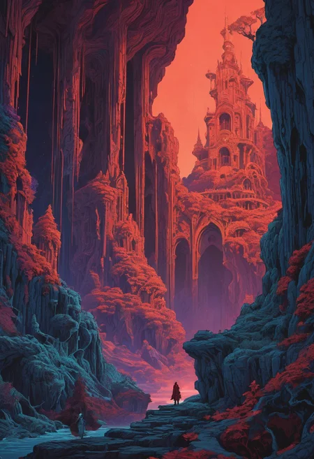 A lone Wizard dressed in scarlet exploring the Violet Void, a vast wilderness portrait, floating islands, jungle and foliage hanging off giant chunks of floating rocks with cascading water falls, dark blue lightning arcs in the background, by Adonna Kharen and by Becky Cloonan and by Harry Clarke ::3 hyperdetailed, 8k, beautiful lighting, by James Jean, Moebius, over the shoulder, close up, fractal, vibrant colors, rococo art , 8k resolution, clear shape, defined shape, full body ::2.25 Shimenawa and Shide: Entry into the Realm of Gods , landscape inspired by nausicaa + breath of the wild + blade runner, Intricate details, 8K, RTX, ::0.75 visual novel style, ultra wide screen screenshot of gameplay metroidvania pc remake lof metroidvania videogame as visual novel, a futuristic A Wizard dressed in scarlet explores the ruined castle, cthulhu castle