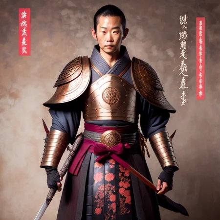 photo, painting of a man in armor holding a sword (FantasyDaimyo style:1) <lora:djzFantasyDaimyoV21:0.8>