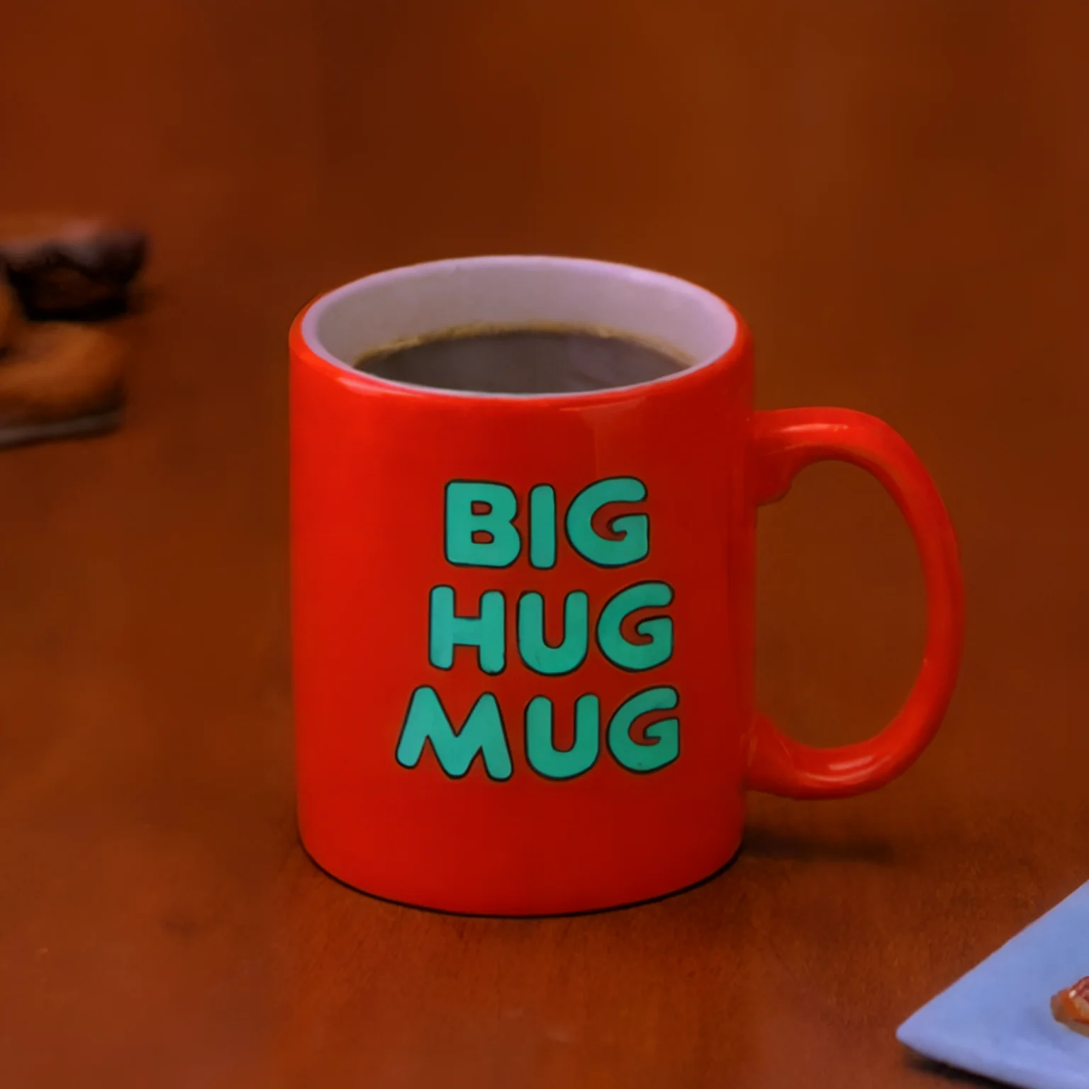 <lora:Big Hug Mug:1>Simpsons cartoon style,
1mug, A ((dark red)) colored mug with (brown text, ((neon green outline))) on it says (BIG HUG MUG), at a cluttered table with doughnuts, pie and a log,<lora:Twin Peaks style:1>, Twin Peaks style, <lora:Twin_Peaks:1>, <lora:CineTwinPeaks-XL:1>, CineTwinPeaks