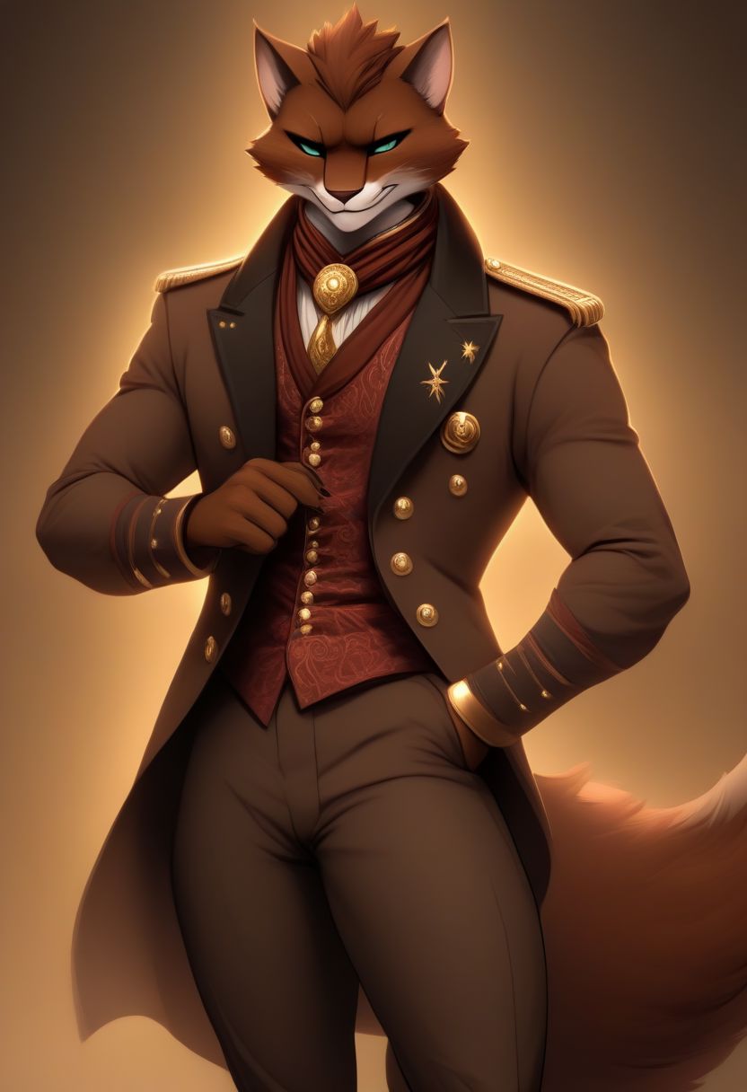 Fit, tabaxi, male, Uniform, dancer, elegant, leader, solid brown fur, calm, smirk, dark brown fur