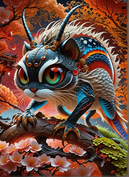 (masterpiece), (best quality), (ultra-detailed), stunning fantasy artwork blending Japanese and magical elements, featuring a Animal with gravity-defying long, their pink petals contrasting with the dark night sky and a crescent moon casting a soft glow, with a serene body of water reflecting the moonlight in the background; created in a highly detailed and vibrant style, balancing realism with fantastical elements, and a rich color palette of reds, pinks, and deep blues, evoking an atmosphere of mystery, beauty, and a touch of danger (assassinkahb style, a black and white photo, japanese writing on the back, solo, white background, jacket, monochrome, upper body, greyscale, male focus, long hair in wind, weapon, clothes writing:1.4),undefined, illustration, disheveled hair, detailed eyes, perfect composition, moist skin, intricate details, earrings, by wlop, photograph , 50mm . cinematic 4k epic detailed 4k epic detailed photograph shot on kodak detailed cinematic hbo dark moody, 35mm photo, grainy, vignette, vintage, Kodachrome, Lomography, stained, highly detailed, found footage