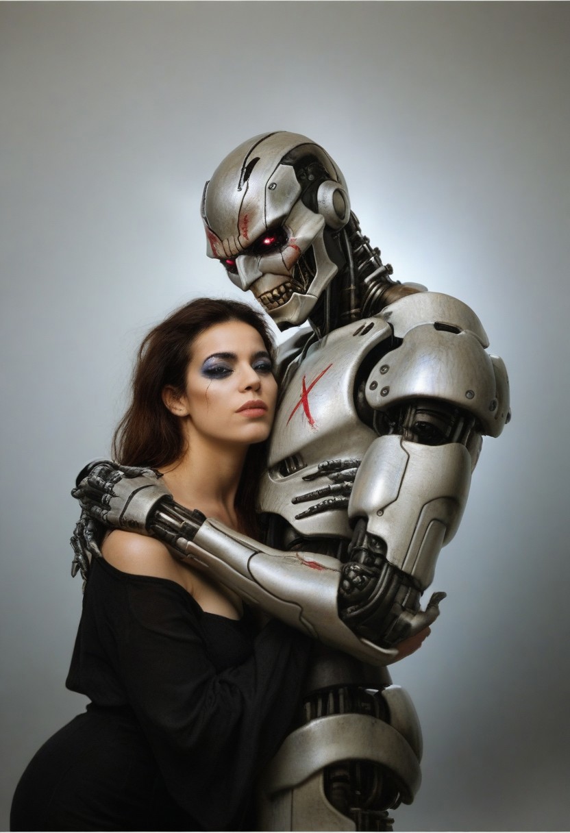 score_9, score_8_up, score_7_up, score_6_up, semi-realistic, MonsterLove. Hug.
BREACK.
(1boy), male human. 
BREACK.
(1girl), sexy makeup, female robot.