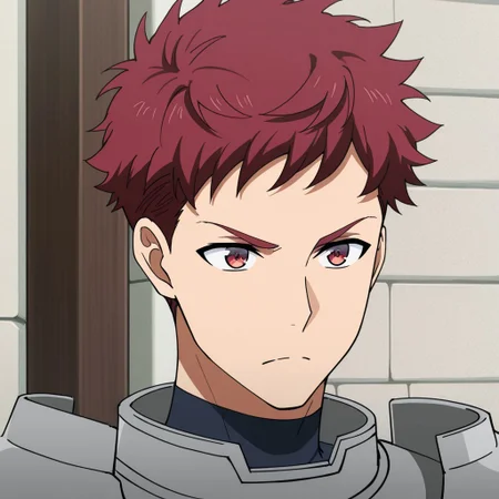 score_9, score_8_up, score_7_up, score_6_up, score_5_up, score_4_up, high quality, (detailed eyes:1.5), (detailed face), ((perfect face)), master piece, best high quality, ultra details, intricate details, male focus, detailed body, detailed background, perfect anatomy, masterpiece, high quality, best quality, amazing quality, very aesthetic, absurdres, (((portrait))), Aruku Gardel, Red Hair, Red Eyes, Knight, armor, serious