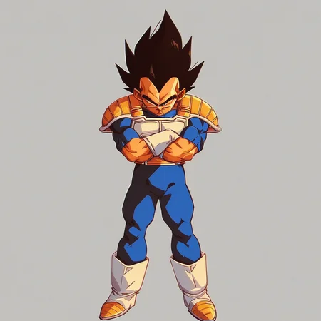 score_9, score_8_up, score_7_up, vgta, 1boy, male focus, solo, gloves, boots, full body, Sayan armor, arms crossed