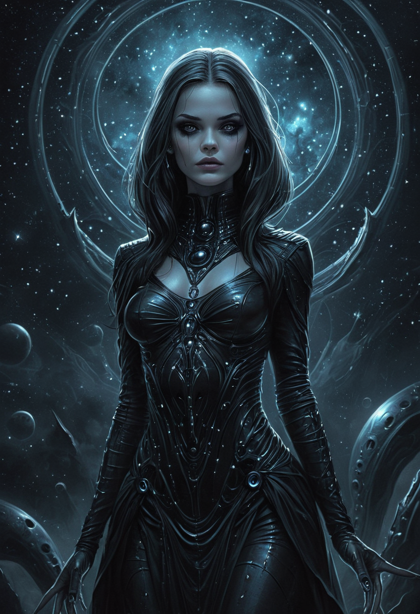 Alien-themed <lora:CB-Gothic-000004:1>,Charlie Bowater,gothic art, . Extraterrestrial, cosmic, otherworldly, mysterious, sci-fi, highly detailed