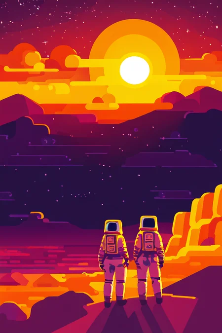 <lora:S1-Kurzgesagt_Dreamlike-000008:1>,
people,sun,sea,mountain,yellow sky,two sun,red sea,astronaut,
vector art, Kurzgesagt, sharp focus, (HDR), (8k), (gigapixel), ((masterpiece))