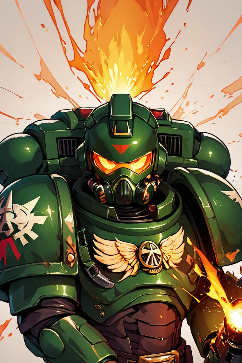 score_9, score_8_up, score_8, BREAK, , zzDarkAngel, visor, 1boy, weapon, male focus, gun, mask, helmet, robot, explosive, firing, power armor, gas mask, shell casing, upper body, portrait, <lora:Dark_Angels_Warhammer_40K_PDXL_v2:0.8>, , BREAK, smile, looking at viewer, abstract background, white outline, cowboy shot, embedding:zPDXL, Expressiveh, <lora:CatalystStylePDXL:0.6>, <lora:SDXLFaeTastic2400:0.5>, <lora:Expressive_H-000001:0.4>,