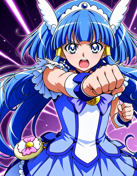 <lora:dmd2_sdxl_4step:1>,official style,masterpiece,best quality,newest,very aesthetic,highly detailed,high resolution,absurdres,highres,depth of field,super detailed skin,very awa,Anime,anime coloring,anime screencap,<lora:cure_beauty_V2:1>,cure beauty,abstract_background,open mouth,punching,