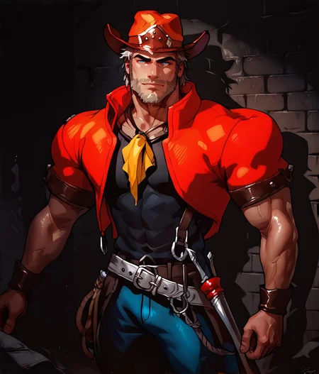 score_9, score_8_up, realistic, rating_questionable, bif,
<lora:Caravaneer_2:.7>, Caravaneer, old male, cowboy hat, western clothing, accessories, facial hair,
cowboy shot, dungeon brick wall,
glossy skin, 1 muscular male in the dungeon, dark dungeon, darkness, a background of dark dungeon, distressed face, handsome, short hair, detailed background, black dungeon background,
<lora:egg_leonard-04:.4><lora:style_Concept Art DarkSide Style LoRA_Pony XL v6:1><lora:slider_skin tone slider_last:0><lora:style_Low-Key Lighting Style - pony:.4>, DARK, DARK BACKGROUND, LOW-KEY LIGHTING,<lora:slider_ponyxl_not_simple_background:1>,<lora:slider_Body Type_alpha1.0_rank4_noxattn_last:1><lora:addon_bobthetanuki:1>, bobthetanuki