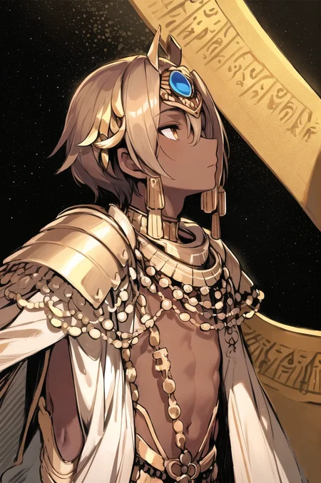 1boy, man, dark skin, golden, king, egypt, from side