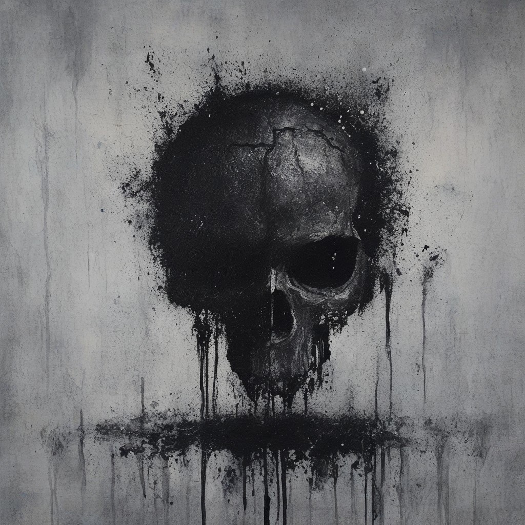 novuschroma64 style, one half of a human skull which has been fractured and detoriated after many long years