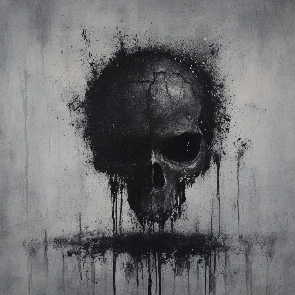 novuschroma64 style, one half of a human skull which has been fractured and detoriated after many long years