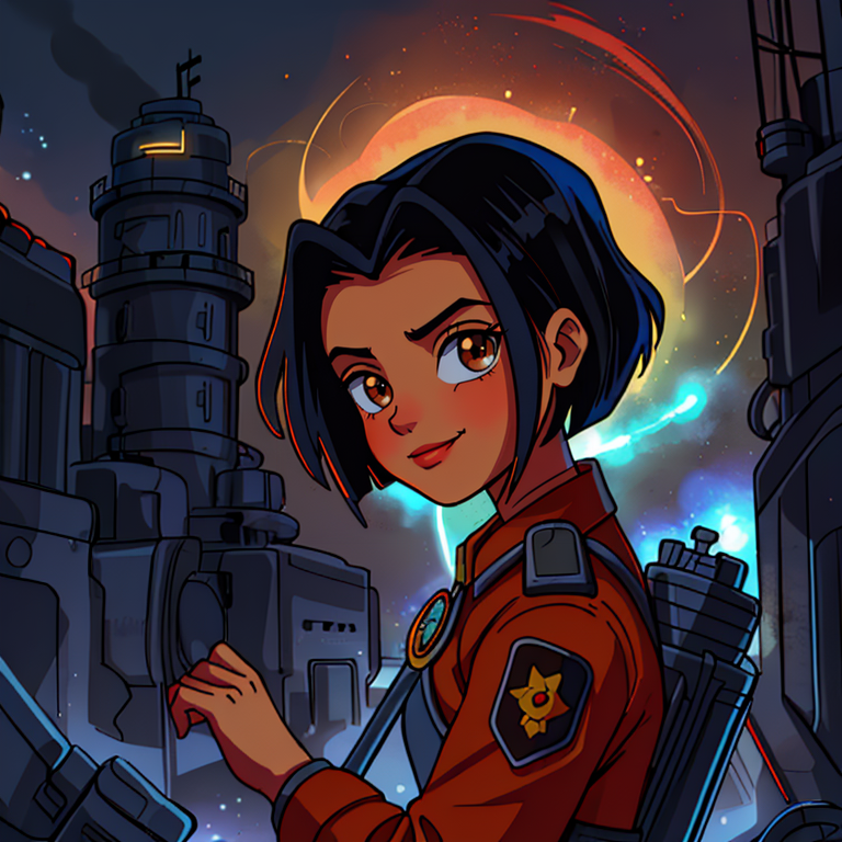 (jadechan (short black hair, brown eyes, hong konger:1.10) wearing (orange clothes with white trim:1.10) <lora:JadeChan-10v6:0.8>) <lora:LORA-XenoDetailer-v3A:0.375> JaOran, <lora:GoodHands-beta2:1>, smirk,, BREAK Style-GravityMagic, solo, from front, front view, half shot,  detailed background, detailed face, (<lora:PunkBundleAI:0.4>, valvepunkai, retro-futuristic theme:1.1), military commander,  (ww2 era, soviet, 1930s:1.1), historic, collected and calm, battle-worn clothes, insignia, victorious, , heroic, intense action,  battlefield in background, banners, explosions,