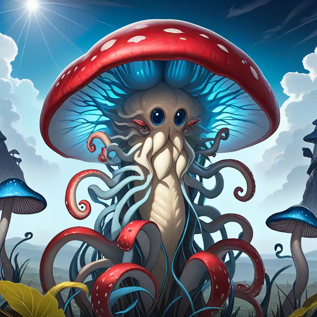 masterpiece,8k,16k,32k,absurd resolution,,high resolution,no pixels,beautiful detailed sky backround,Fungoid race,looking at viewer,no humans,animal,plant like tentacles,monster,realistic,creature, bluemushroom head,blue,luminoesence,
<lora:Stellaris_Avatar_Portriats_XL8:0.6>