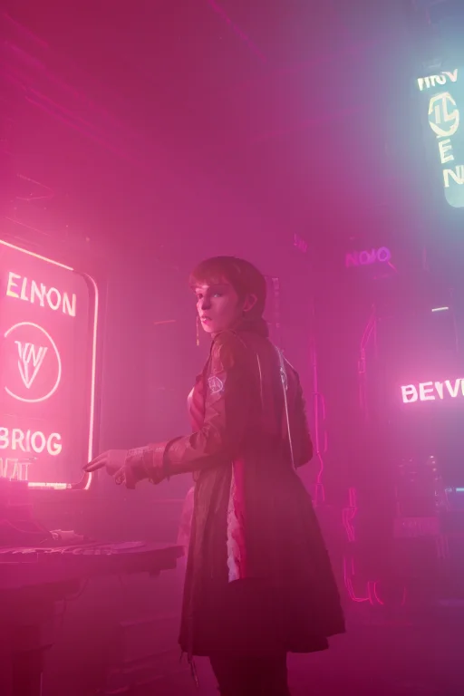 moviestill, a woman in a neon room