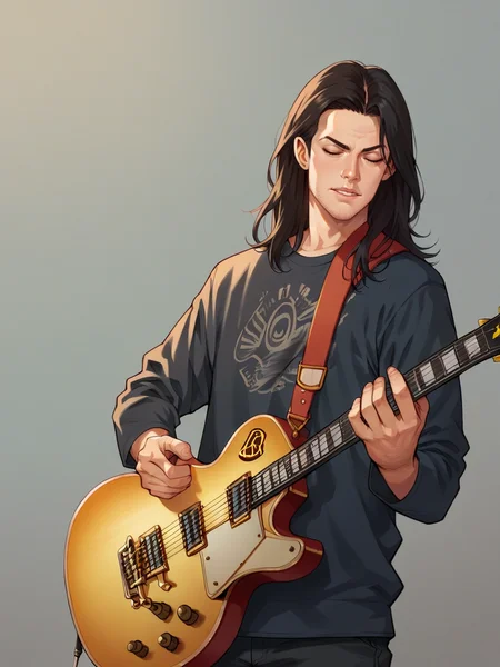 score_9, score_8_up, score_7_up, score_6_up, score_5_up, <lora:b3ckXLP:1> b3ck, 1boy, guitar, long hair, beard stubble, gibson les paul,