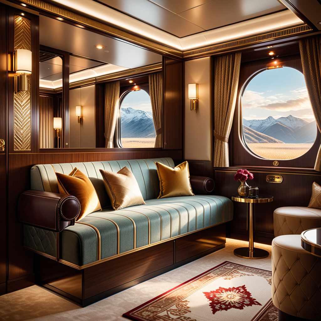 A cozy and luxurious private cabin in a premium train, designed for relaxation and comfort during long journeys. The cabin features rich wooden paneling with a glossy finish, creating a warm and inviting atmosphere. A plush seat upholstered in fine leather or velvet sits by a large window, with soft, golden light streaming in through partially drawn curtains made of heavy, textured fabric.
a vintage lamp with a brass base and a frosted glass shade, casting a soft glow. Above the seating area, a compact storage compartment holds a neatly folded blanket and a small travel bag.
The walls are adorned with subtle art deco patterns and a built-in mirror framed in polished metal. The floor is covered in a luxurious carpet with intricate designs in muted colors. Modern amenities, such as USB charging ports and a control panel for adjusting lighting and temperature, are discreetly integrated. The scene conveys a blend of timeless elegance and modern convenience, perfect for a high-end travel experience.
<lora:SDXLFaeTastic2400:0.4> <lora:extremely_detailed:0.4> extremely detailed, Masterpiece,best quality,hi res,8k,hi res,8k,award winning,(sharp focus, intricate, highly detailed),