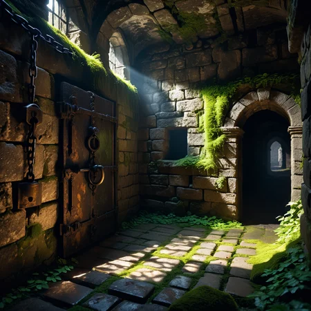A dark and grim medieval castle dungeon, designed for imprisoning captives. The walls are made of aged, damp stone bricks, cracked and worn with time, with patches of moss and moisture seeping through. The small, claustrophobic space is lit by a single flickering torch mounted on the wall, casting long, eerie shadows across the room. Rusted iron bars form a heavy prison door with a corroded lock and hinges, partially ajar or firmly shut. The floor is rough, uneven stone, covered in dirt and faint stains, hinting at years of suffering. Chains hang loosely from rusted hooks embedded in the walls, their metal corroded and worn. In one corner, a small, grated window lets in a thin sliver of cold, pale light, emphasizing the dungeon's oppressive and hopeless atmosphere. The air feels damp, stale, and heavy with silence, evoking a chilling sense of isolation and despair.
<lora:SDXLFaeTastic2400:0.4> <lora:extremely_detailed:0.4> extremely detailed, Masterpiece,best quality,hi res,8k,hi res,8k,award winning,(sharp focus, intricate, highly detailed),