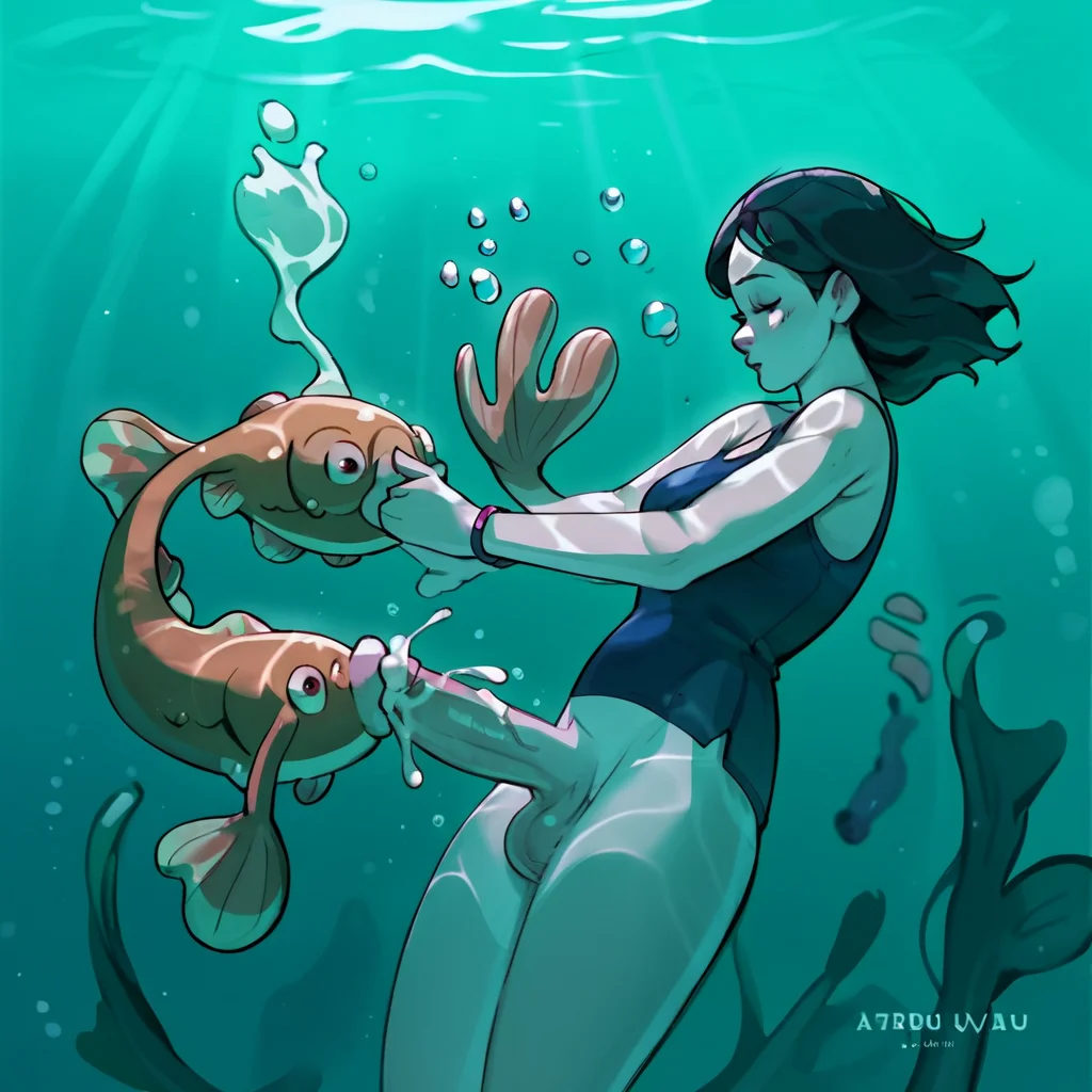 score_9, score_8_up, score_7_up, score_6_up, score_5_up, score_4_up, source_anime,  dicksucking_creature, 1girl, creature on penis, penis, cum, pool. underwater, futanari, breasts, climax