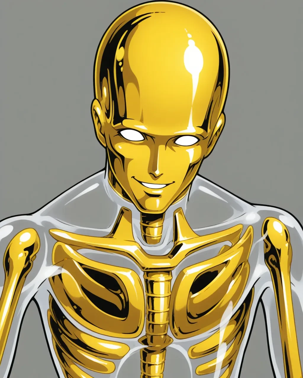 <lora:crystal_boy_ilxlv2:1>1boy, solo, crystal_boy_ilxl, (transparent body:1.8), skinhead, iron head, golden head, blank eyes, smile, open mouth