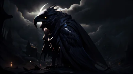 (masterpiece, best quality, fullscreen), [(full body:0.9)::0.3] portrait (photo of a small death [magical being:reaper:0.4] inspring fear and sorrow:1.5), <lora:EYES darkness_v100:0.7> (at night, darkness, no light), (wearing black ragged Spellweaver Cape:1.4), (Scorpion body shape:1.2), (Eagle head:1.1), (many Clawed Appendages:1.1), <lora:EFFECT ral-zkeleton-sd15:0.5> zkeleton, <lora:MONSTER ral-mythcr-sd15:0.3> (ral-mythcr:1.2), (background old medieval battlefield full of bodies), Swirling black ink clouds and the full moon in the sky), (Mysterious Glow lighting:1.3), , <lora:BACKGROUND Fantasy-000004:0.5>, , , (look at the viewer:0.9), , <lora:SLIDER muscle_slider_v1:0.5>, <lora:LIGHT nLoRA:0.6> dark theme, <lora:QUALITY PotatEnhancer_V1_6:0.1>, <lora:QUALITY image enhancer high_v1:0.2>, <lora:QUALITY add_detail:0.3>, <lora:QUALITY BG2_dpep4+silicon29dim64:0.1>, (Full body Shot, Shallow Focus Shot, Low Angle Shot:[1.2:0.5:0.1]), heavily detailed, whimsical, gloomy, , (sharp focus), , (no humans), emely detailed, Octane render, 8K HD Resolution, detailed, intricate detail, trending on artstation, 4k HDR, complex, luminous, glowing cinematic lighting