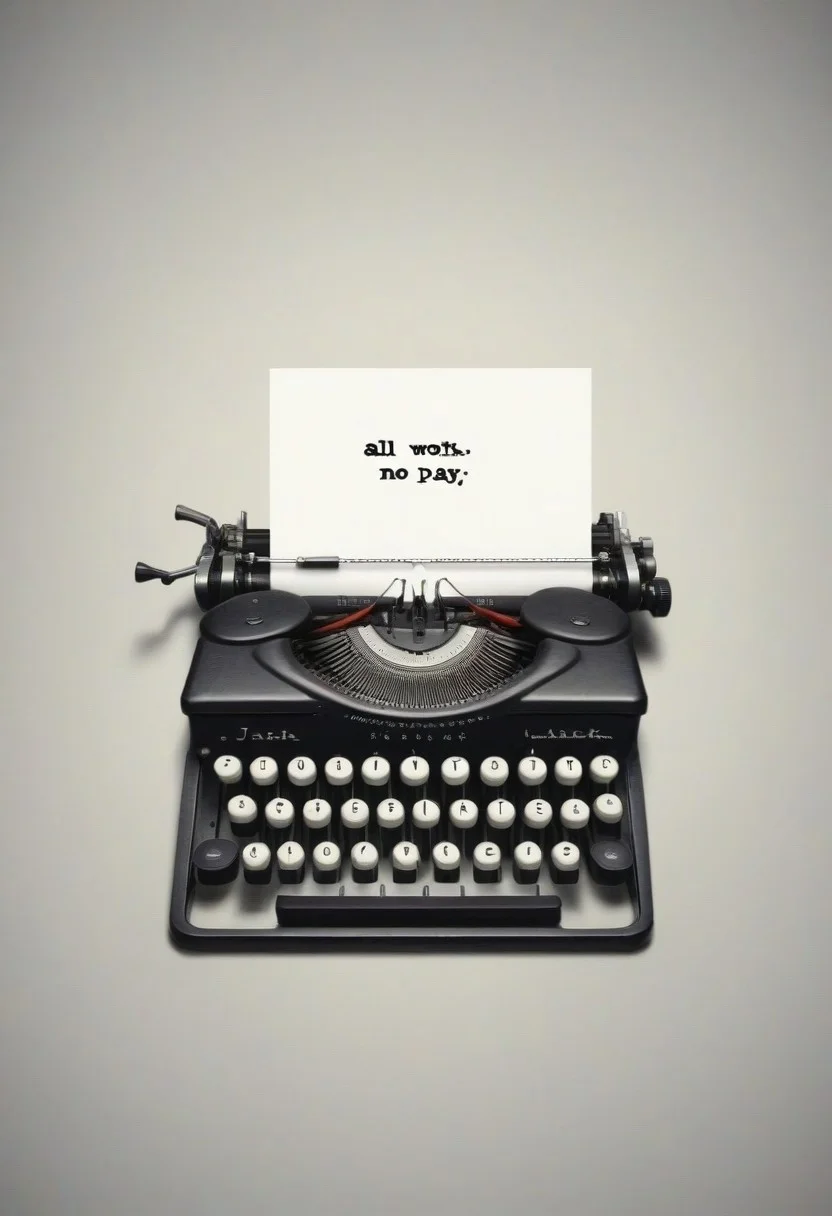 {"All work and no play makes"+"Jack"+"a dull boy" text logo}, [typewriter | Jack Torrance], 80s