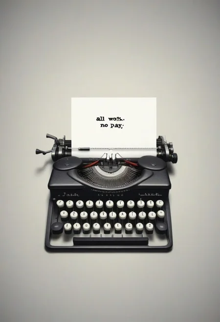 {"All work and no play makes"+"Jack"+"a dull boy" text logo}, [typewriter | Jack Torrance], 80s