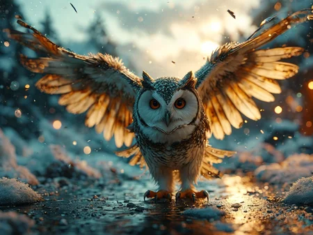 masterpiece, high quality animation, realistic aesthetic photo ,(HDR:1.2), pore and detailed, intricate detailed, graceful and beautiful textures, RAW photo, 16K, sharp focus, cinematic lighting, ((blizzard night)), (front view), spread wings, gliding owl on the snowgound,glass art,glass
<lora:add_more_detail_XL_B3:2> <lora:MJ52:1>