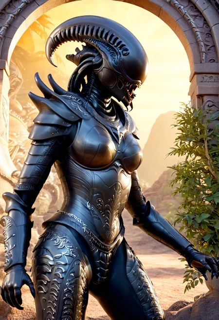 Ornamental armor, armor, Ornamental chestplate, xenomorph, monster, monster girl, circle, (fantasy scenery:1.3), intricate details, highly detailed, high resolution, HDR, realistic, dusty sunlight, ray_tracing, sun_flare, cinematic, perfect lighting, (vivid colors:1.3, color full:1.3), ultra detailed 8k cg, (best quality), (masterpiece:1.4), bokeh, depth of field, photorealistic, caustics, perfect shading,(hyperrealistic 3d render),