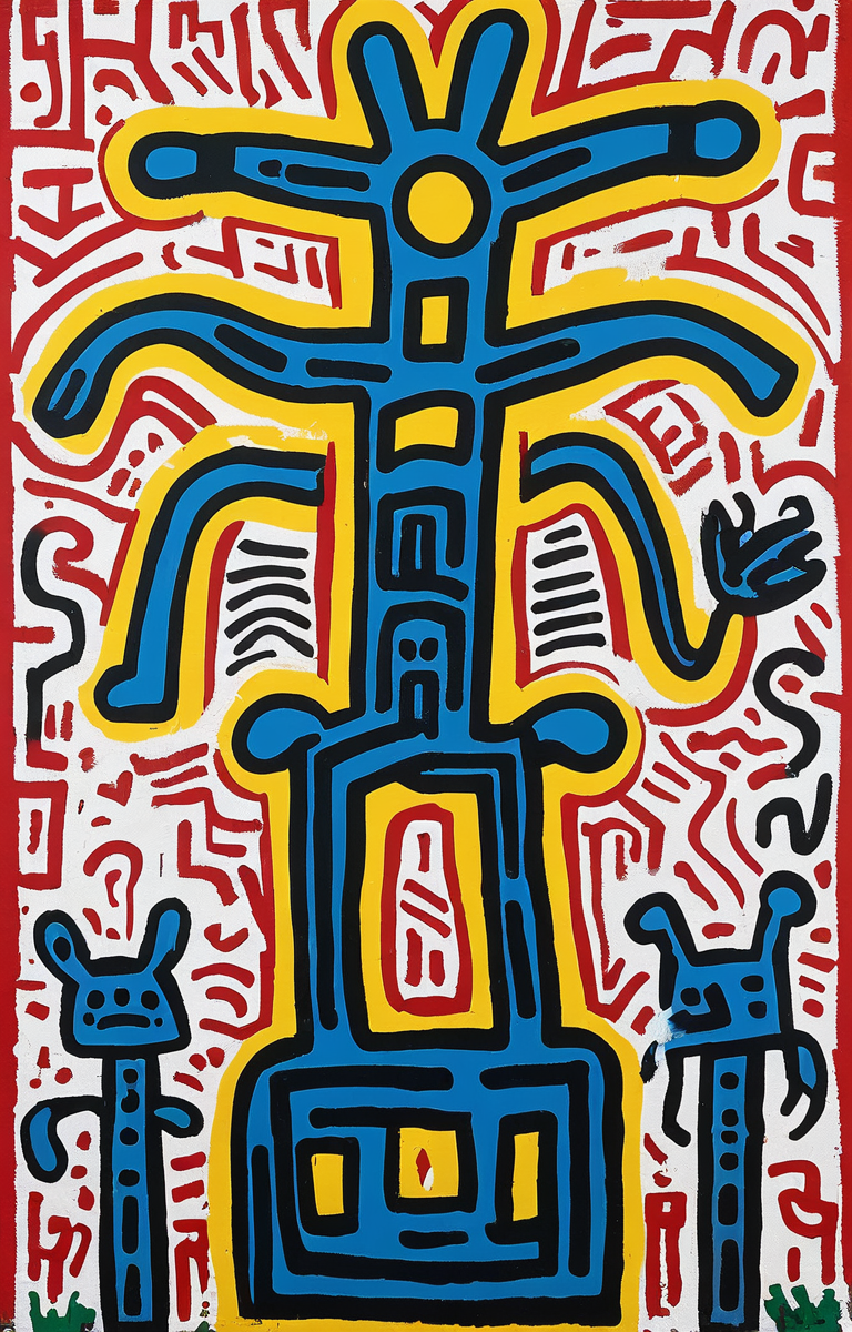 masterpiece,best quality,<lora:tbh164-sdxl:0.9>,illustration,style of Keith Haring, animals