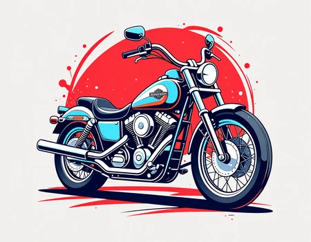 tshirt design, harley davidson motorcycle, red, white and blue color theme, oval background, in the style of 5h1rt